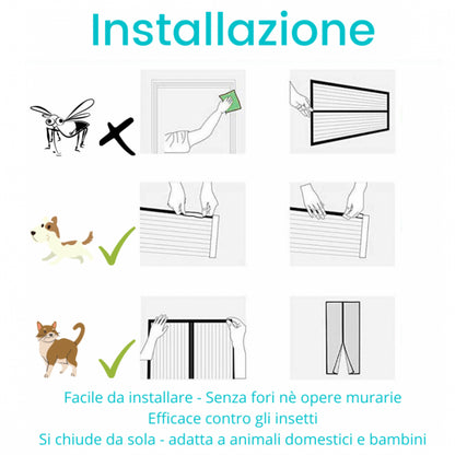 Zanzariera Magnetica 120X220 Tenda Per Porte Finestre Universale Calamita Bianca